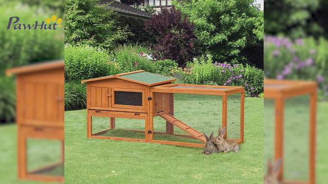 PawHut Rabbit Hutch 2-Story Bunny Cage Small Animal House with Slide Out Tray, Detachable Run, for Indoor Outdoor, Orange, 2 of 8, play video