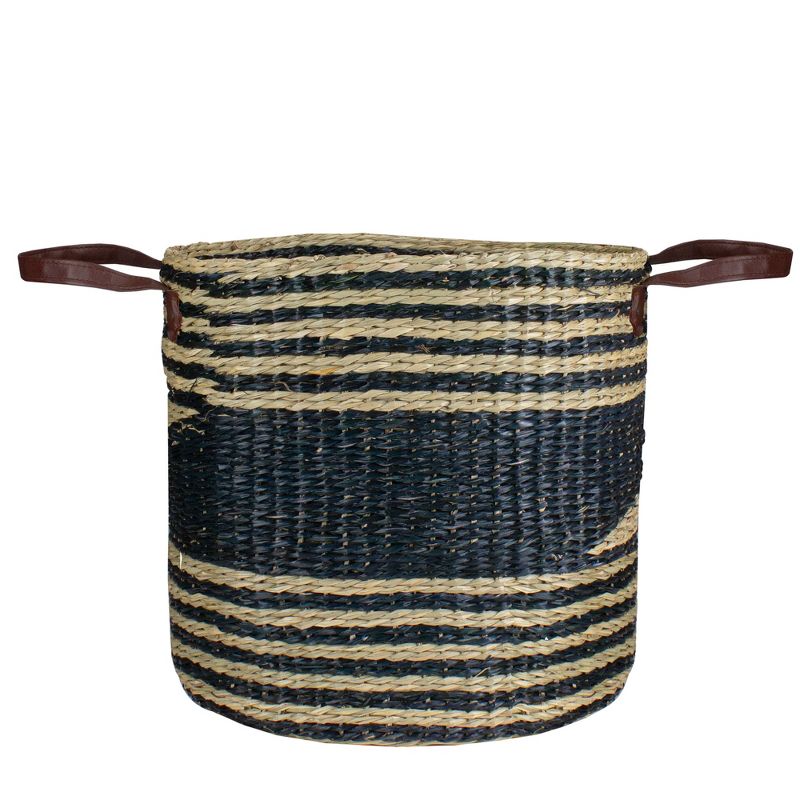 Northlight 15" Beige and Black Woven Seagrass Basket with Handles, 5 of 6