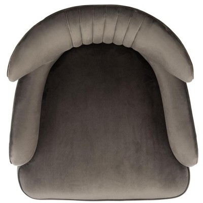Shale Velvet & Gold-Capped Wood Transitional Accent Chair