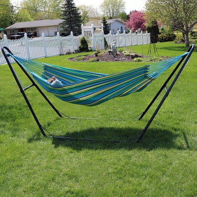 Sea Grass Green Cotton Brazilian Hammock with Black Steel Stand
