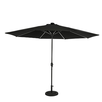 11' Calypso Market Patio Umbrella with Solar LED Strip Lights Black - Island Umbrella