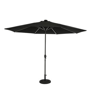 11' x 11' Calypso II Market Patio Umbrella with Solar LED Strip Lights Black - Island Umbrella: Weather-Resistant Aluminum Frame, Crank Tilt - 1 of 4