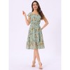 Allegra K Women's Floral Chiffon Flutter Sleeve Belted Square Neck Ruffled Hem Dress - 2 of 4
