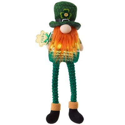 The Lakeside Collection St Patricks Leprechaun Gnome Lighted Plush Figure With Shamrock