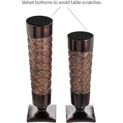 Dublin Brown Metal Textured Tall Candlestick Set