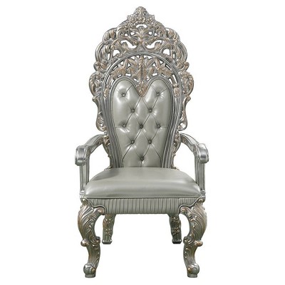 Sandoval Beige Faux Leather Arm Chair with Champagne Finish