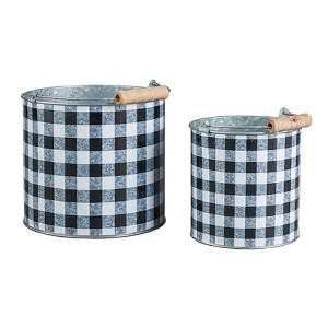The Lakeside Collection Metal Checkered Planter Buckets with Carrying Handles - Set of 2 - 1 of 4