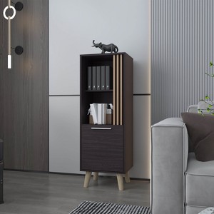 Ac Chin Storage Cabinet with a Door and Open Storage, Wengue + Natural Oak - 1 of 4
