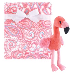 Hudson Baby Infant Girl Plush Blanket with Toy, Flamingo, One Size - 1 of 2