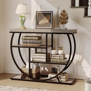 Entryway Table with Storage,Industrial 4-Tier Narrow Console Table Behind Couch with Half-Circle Base - 1 of 4