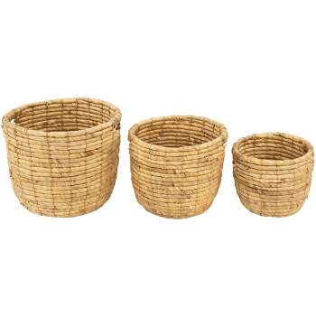 Northlight Set of 3 Bisque Woven Round Water Hyacinth Storage Baskets 13.75"