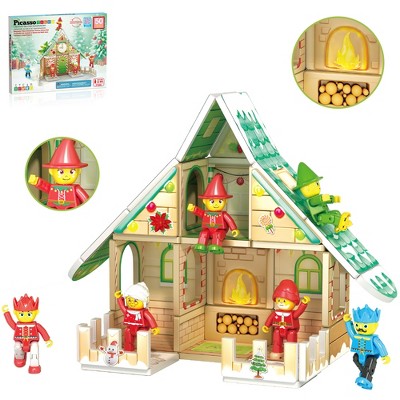 PICASSO-TILES 50 PC Christmas Cottage Themed, Magnetic Tiles, Magnetic Building Blocks for Kids, Magnet for Kids 3+