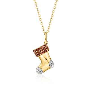 Ross-Simons 0.25 ct. t.w. Red and White Diamond Stocking Pendant Necklace in 18kt Gold Over Sterling Size 18 - 1 of 3