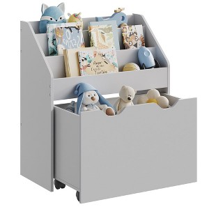 SONGMICS Kids Bookshelf and Toy Organizer, Toy Storage Chest and Bookcase with 3 Shelves, Storage Box with Wheels, Multipurpose - 1 of 4