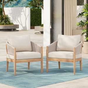 Christopher Knight Home Ryoma Modern Patio Acacia Wood Woven Rope Club Chair with Cushions (Set of 2) - 1 of 4