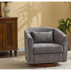 28.4'' Chenille Fabric Swivel Wide Upholstered Barrel Accent Chair with Wood Base, 360¡ã Swivel, Thick Cushion and Easy Assembly - 1 of 4