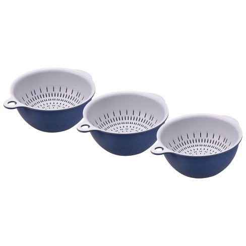 Unique Bargains Kitchen Strainer Colander Bowl Set 3 Pcs Small Double Layer  Drain Basket for Fruits Vegetables Blue