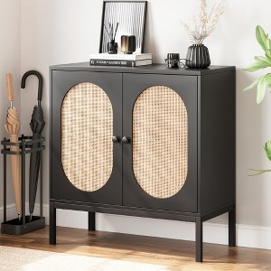 Garvee Rattan Buffet Cabinet, Accent Sideboard with 2 Doors and Shelves, Black Console Cabinet for Living Room, Dining Room, Hallway - 1 of 4