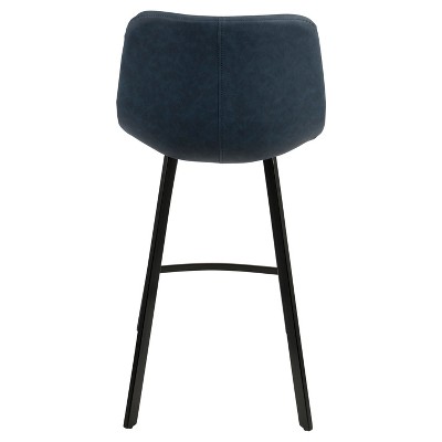 Contemporary Blue Faux Leather and Black Metal Counter Stool, Set of 2