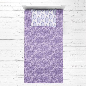 Bacati - Isabella Paisley Aqua Lilac Purple 3 pc Toddler Bedding Sheet Set - 1 of 4