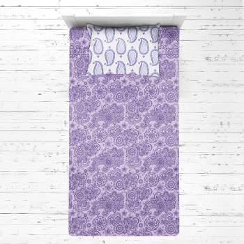 Bacati - Isabella Paisley Aqua Lilac Purple 3 pc Toddler Bedding Sheet Set