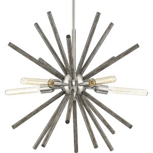 Progress Lighting Thorpe 5-Light Brushed Nickel Mid-Century Modern Chandelier, Faux Barnwood Finish - 1 of 3