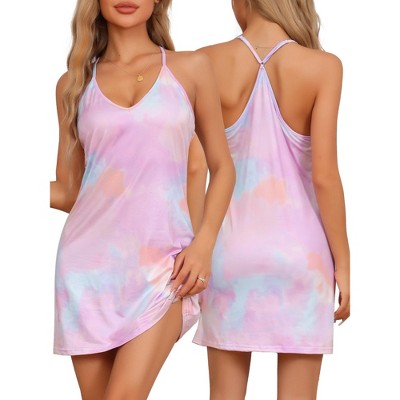 cheibear Women's Sleeveless Lounge Camisole V-Neck Racerback Tie Dye Nightgown