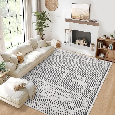 Rugs for Living Room Washable Modern Stripe Carpet Non Slip Soft Rubber Backed Rug,Low Pile Area Rug for Bedroom Office DiningRoom