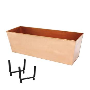 ACHLA Designs 23.25" Wide Copper Plated Galvanized Steel Planter Box, Rectangular, with Rail Brackets, Weather Resistant, Durable