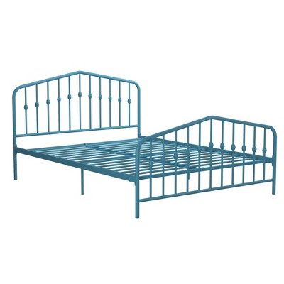 Sea Blue Queen Metal Platform Bed with Headboard and Slats
