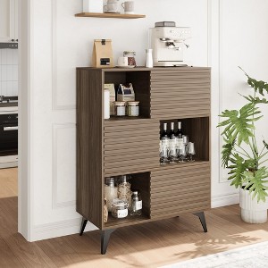 Modern Accent Cabinet with Doors and 3-Tier Storage Cabinet, Wooden Buffet Display Stand - 1 of 4