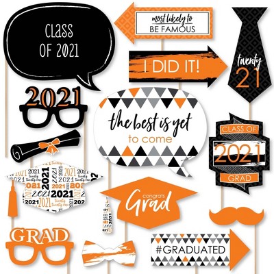 Big Dot of Happiness Orange Grad - Best is Yet to Come - Orange 2021 Graduation Party Photo Booth Props Kit - 20 Count