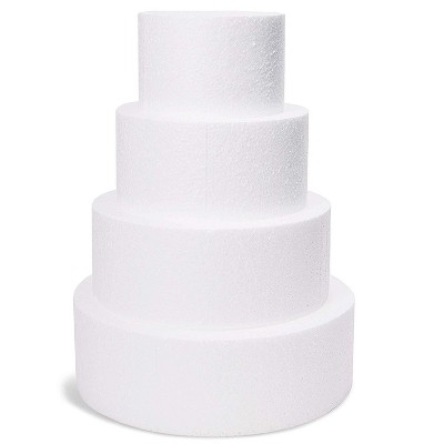 4-Piece Round Foam Cake Dummy for Decorating and Wedding Display, 6, 8, 10, 12 inches Diameter, Total 16 inches Tall