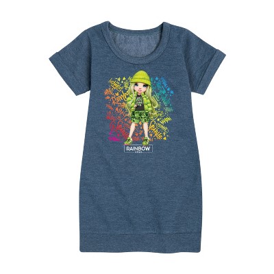 - Rainbow High - Jade Hunter Rainbow Graffiti Graphic Short Sleeve Fleece Dress