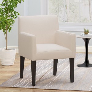 Coolbibila 1PC Modern Fabric Upholstered Dining Arm Chair,Wooden Rubberwood Legs Barrel Cushioned Living Room Kitchen Armrest Side Chair - 1 of 4