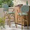 Christopher Knight Home 2pc Vande Wicker and Aluminum Outdoor Patio 29.5" French Barstools Light Teal/White/Bamboo Print Finish - 2 of 4