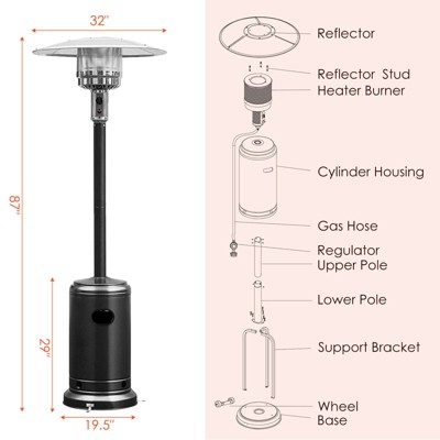 Black Stainless Steel Propane Patio Heater with Wheels