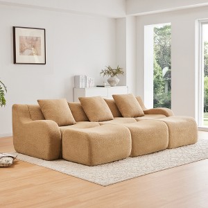 115" Convertible Sectional Sofas¨C Teddy Fabric, No Assembly Required Curved Armrest Anti-Slip Base - 1 of 4