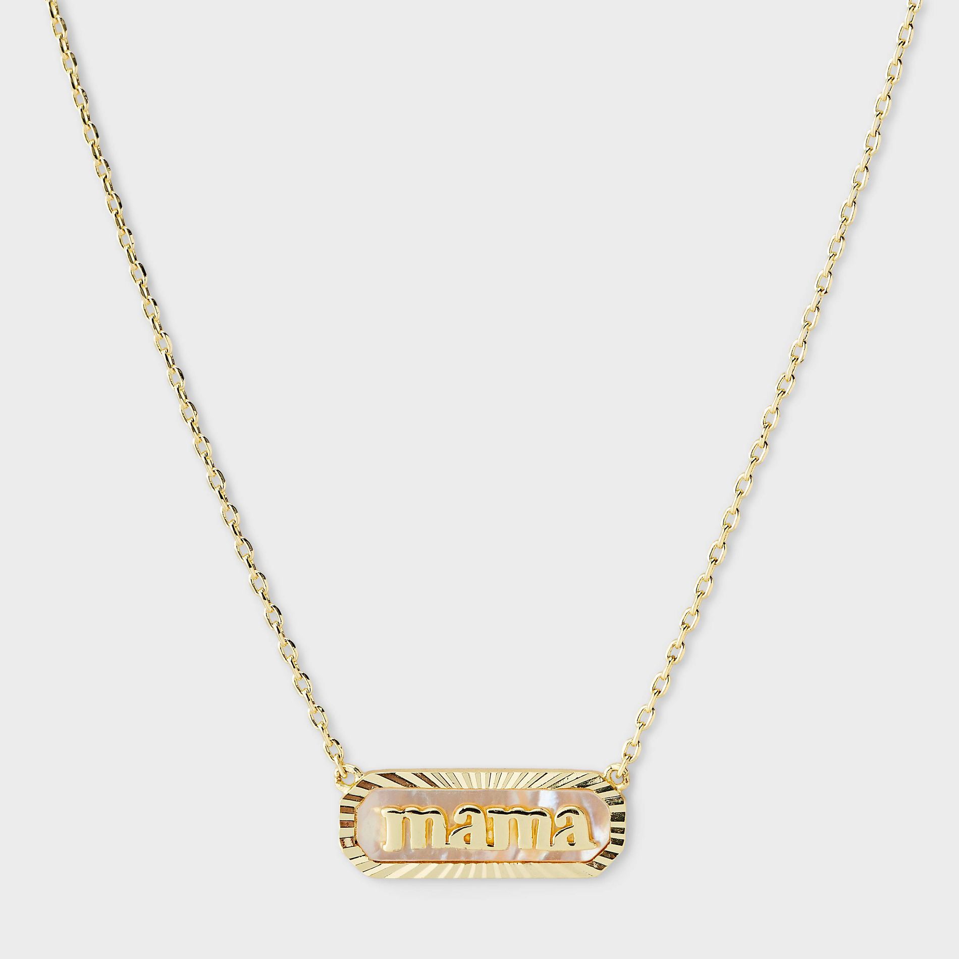 14k Gold Dipped Mother Of Pearl "Mama" Bar Necklace - A New Day™ Gold