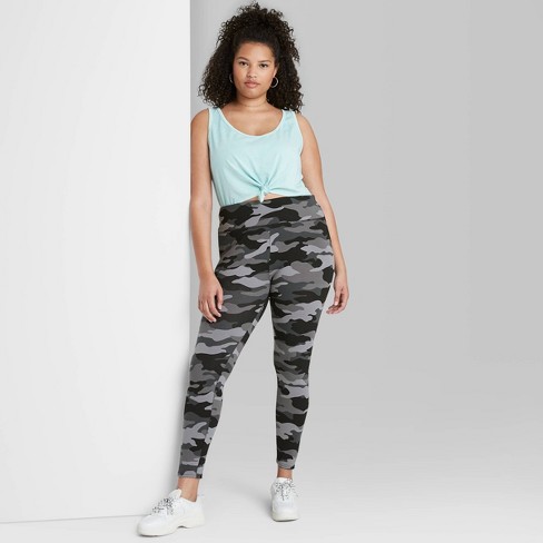 Women's Plus Size High-Waisted Classic Leggings - Wild Fable™ Gray Camo 1X