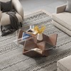 CAVINAS Round Coffee Table,35.4" Walnut Storage Table with Shelves,Glass Desktop,Geometric Art Deco Base,Center Table for Living Room,Office,Bedroom - 2 of 4