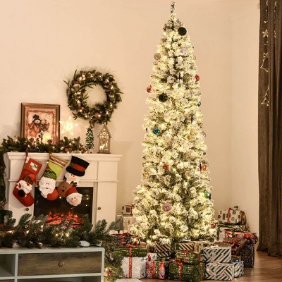 Angel Sar 6ft Artificial Christmas Tree, Pre-Lit with 300 Warm White LEDs, Snow Dipped Design with Berries and Pine Cones, Flame Retardant Branches