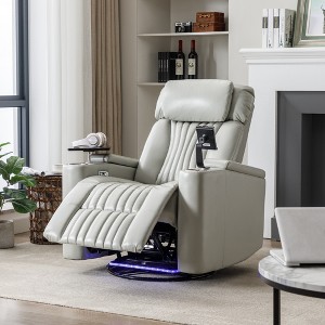 PU Leather 270° Power Swivel Recliner with USB Charging, Hidden Arm Storage, Cup Holders, 360¡ã Swivel Tray Table, Phone Holder and LED Light Strip - 1 of 4