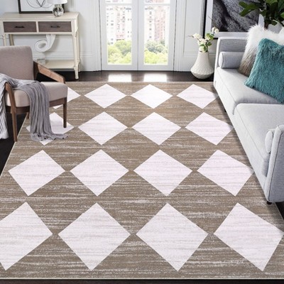 Area Rug Washable Rugs for Living Room Modern Checkered Rug Geometric Rugs Low Pile Non-Slip Floor Cover