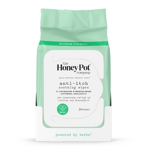 The Honey Pot Company, Anti-Itch Soothing Wipes with 1% Pramoxine Hydrochloride - 30ct - 1 of 4