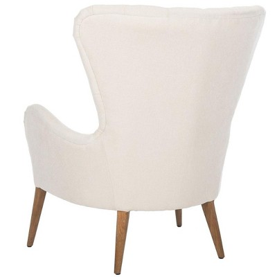 Off-White Tufted Wingback Accent Chair with Wood Legs