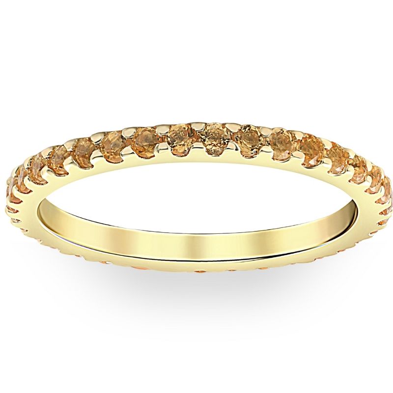 Pompeii3 3/4Ct Genuine Citrine Eternity Ring Stackable Band 10k Yellow Gold, 1 of 6