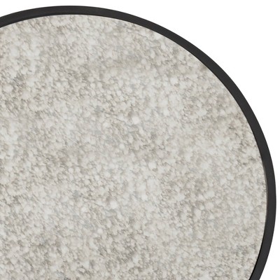 Antiqued Mirrored Round Glass and Metal Side Table