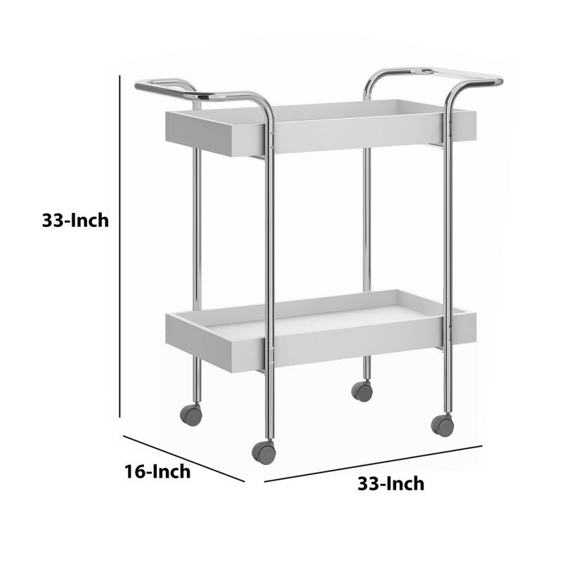 Storage Cart with 2 Tier Design and Metal Frame White/Chrome - The Urban Port, 6 of 8
