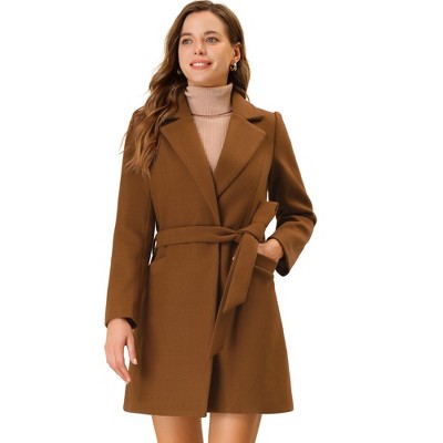Allegra K Women's Notched Lapel Wrap Outerwear Winter Belted Trench Coat with Pockets